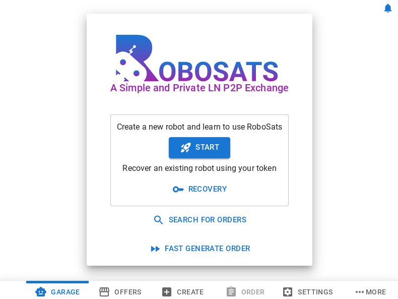 RoboSats start screen
