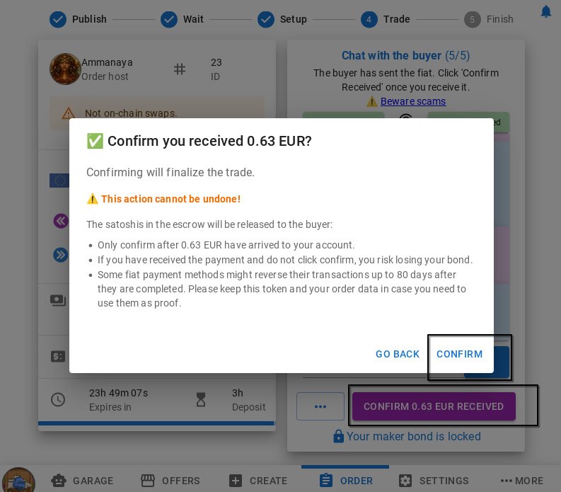 Confirm fiat received