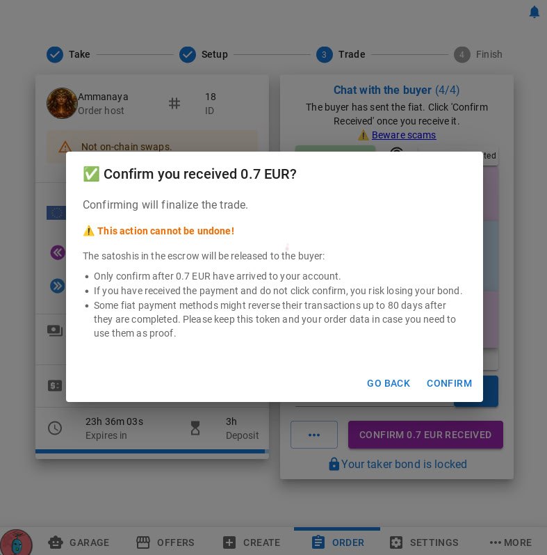 Confirm fiat received